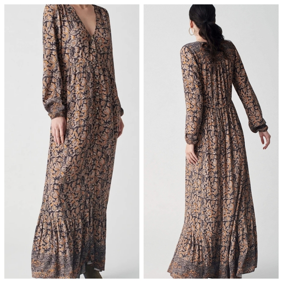 Faherty Toluca Brown Long Sleeve Dress - Picture 1 of 15